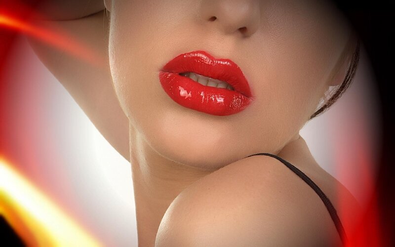 Woman with Red Lipstick — Dramatic, Photograph, Shoulder