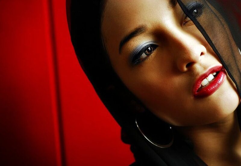 Woman with Red Lipstick — Dramatic, Photograph, Veil