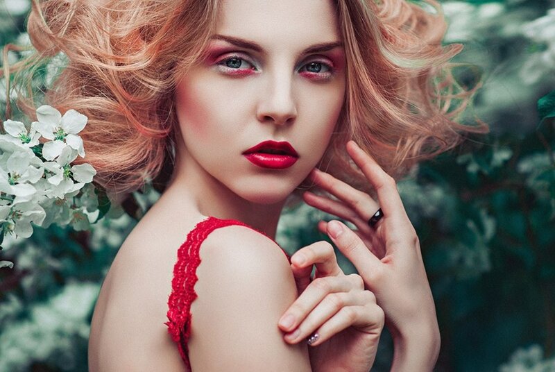 Woman with Red Lipstick — Dramatic, Spring, Photograph