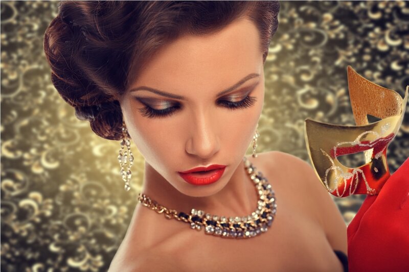 Woman with Red Lipstick — Gold, Dramatic, Photograph, Gold Mask