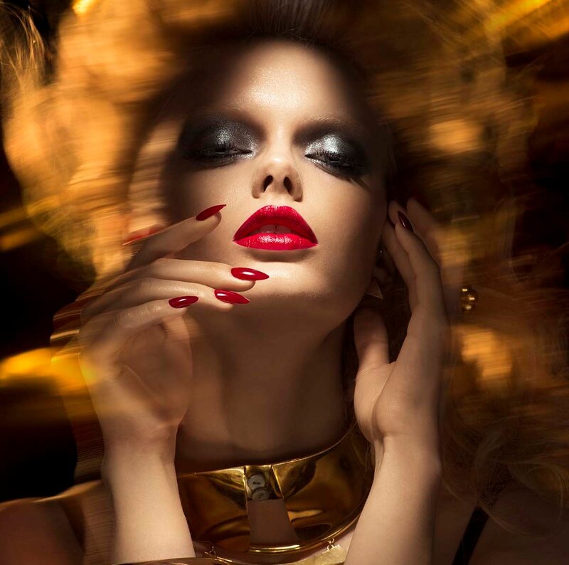 Woman with Red Lipstick — Gold, Dramatic