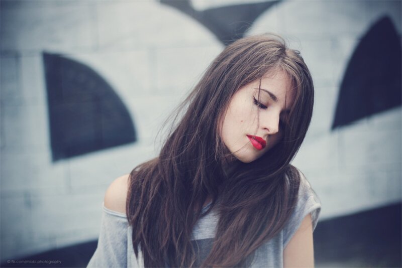 Woman with Red Lipstick — Gray, Contemplative