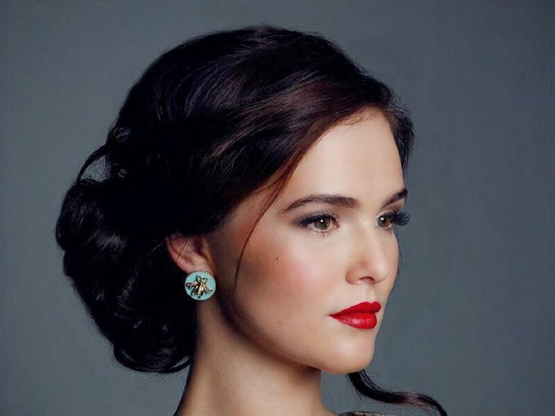 Woman with Red Lipstick — Gray, Dramatic, Photograph, Earring
