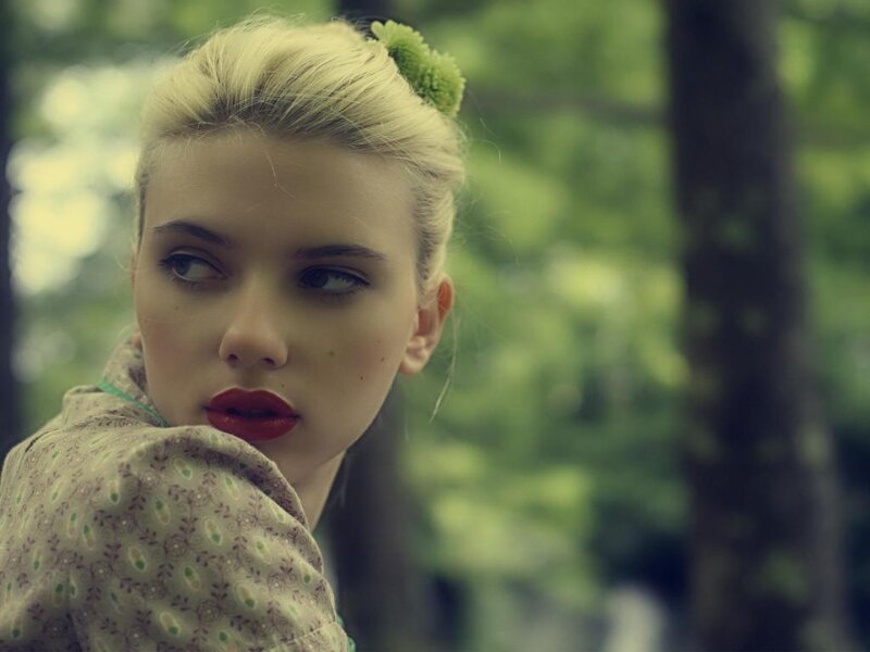 Woman with Red Lipstick — Green, Contemplative, Photograph