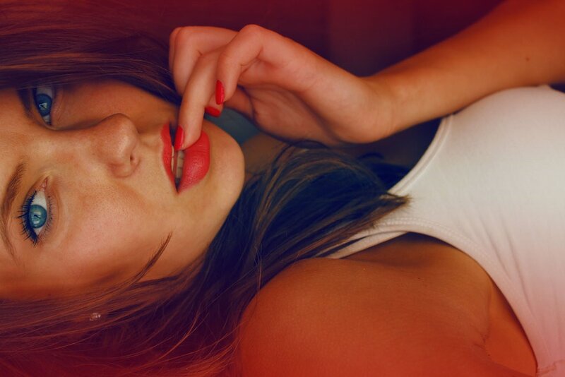 Woman with Red Lipstick — Intimate, Photograph, Red Nails