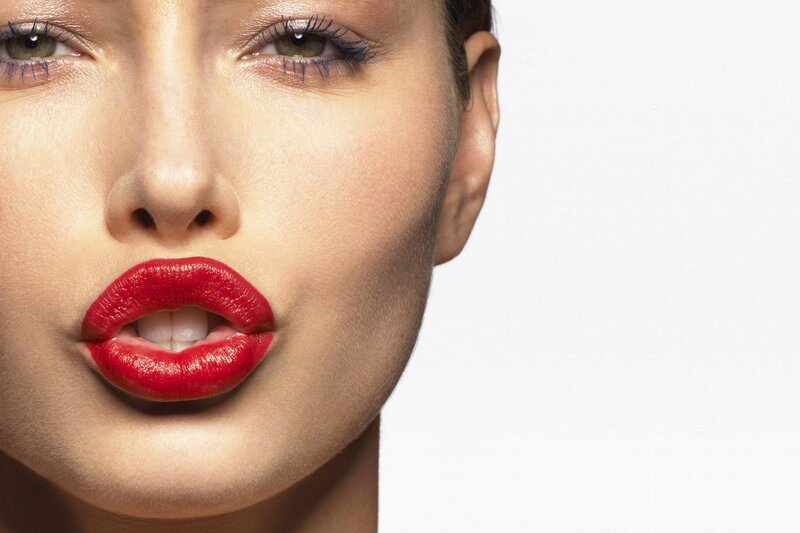 Woman with Red Lipstick — Neutral, Photograph, Lips, Eyes, Nose