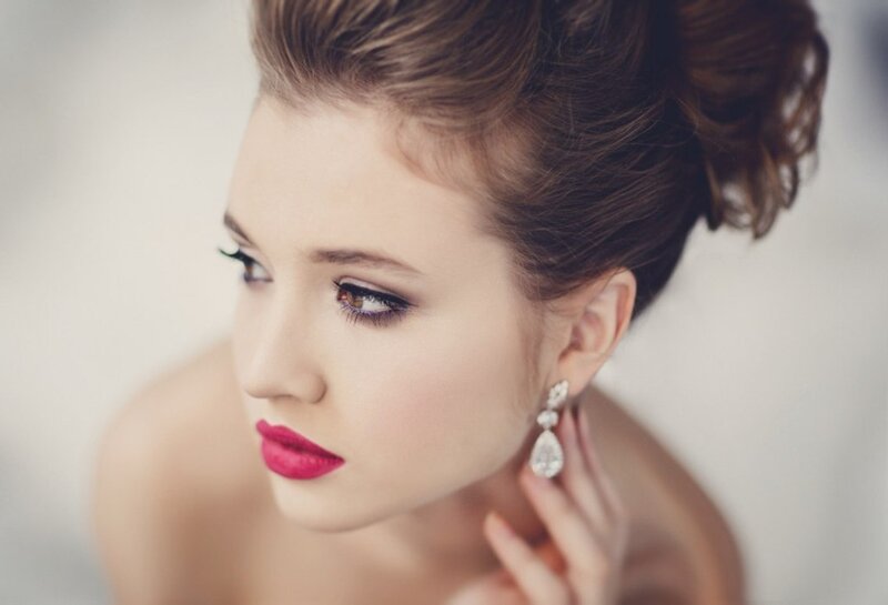 Woman with Red Lipstick — Pink, Dramatic, Photograph, Earring