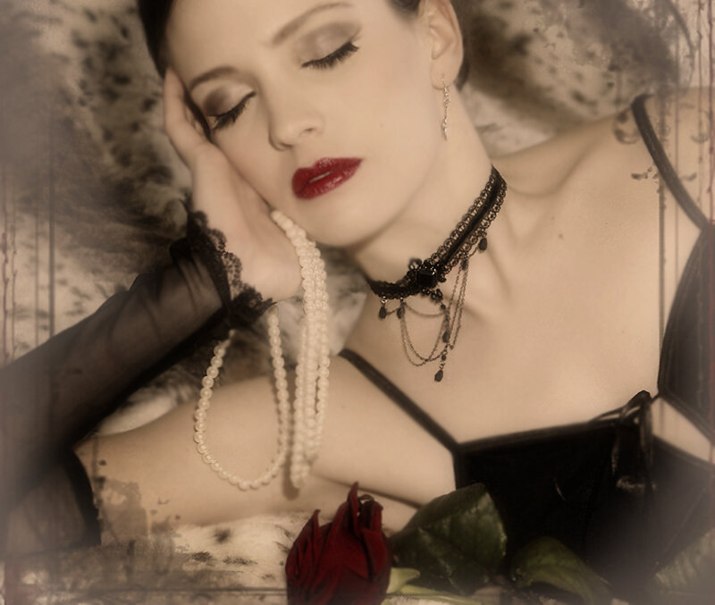 Woman with Red Lipstick — Sepia