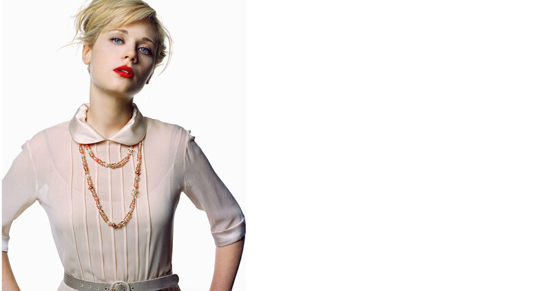 Woman with Red Lipstick — White, Confident, Photograph, Necklace