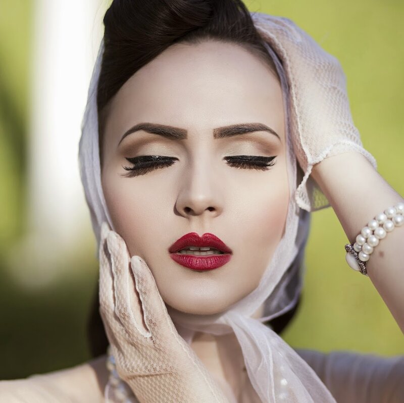 Woman with Red Lipstick — White, Dramatic, Afternoon