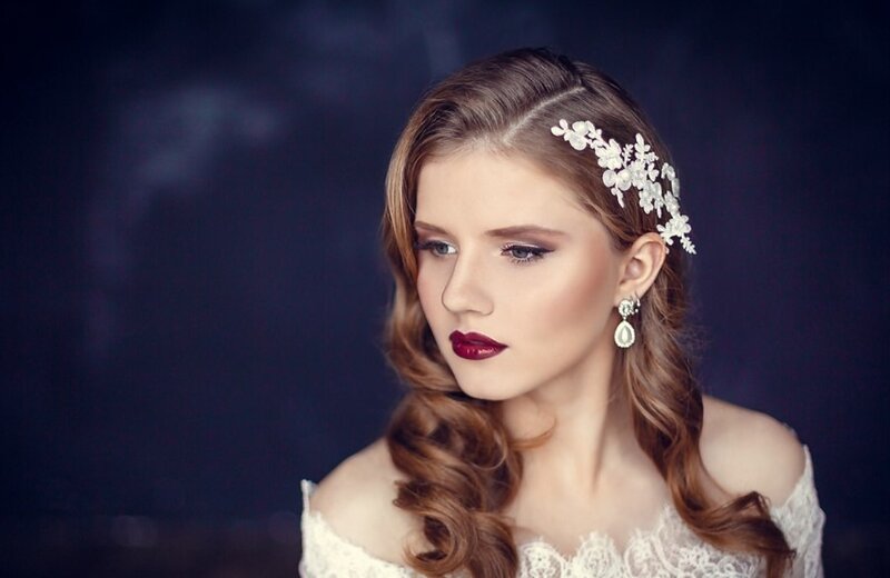 Woman with Red Lipstick — White, Dramatic, Photograph, Hair Accessory