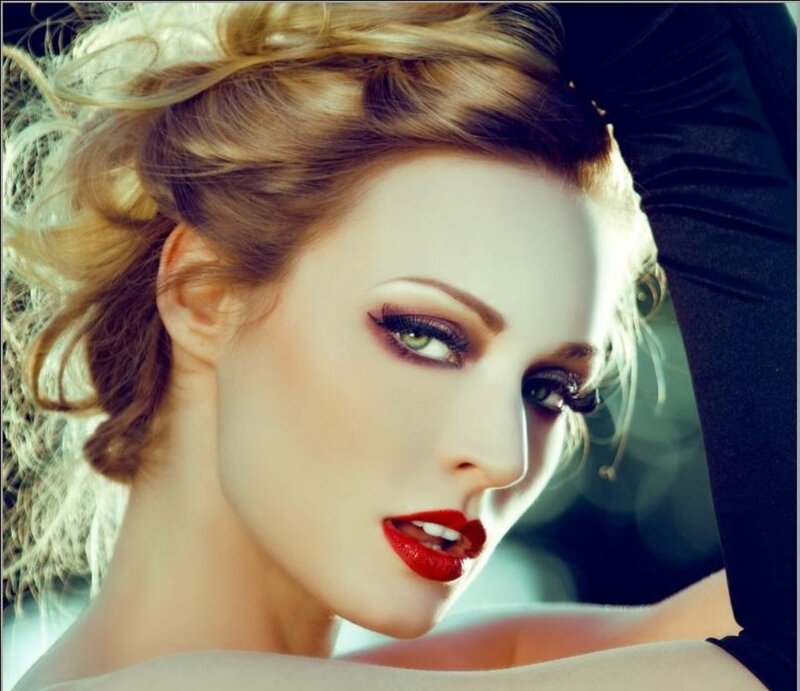 Woman with Red Lipstick — White, Dramatic, Photograph, Makeup