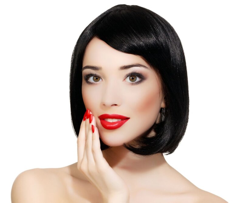 Woman with Red Lipstick — White, Neutral, Photograph, Black Hair