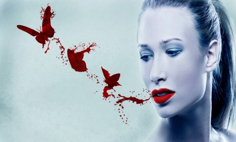 Woman with Red Lipstick — White