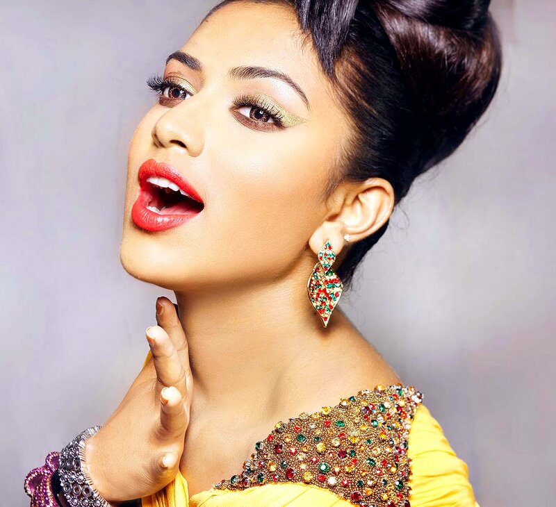 Woman with Red Lipstick — Yellow, Dramatic, Photograph
