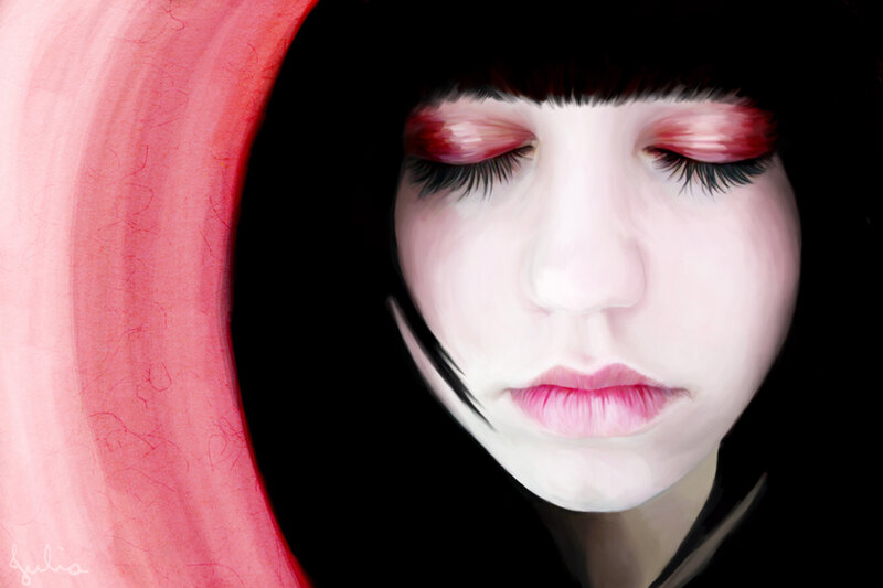 woman with red makeup