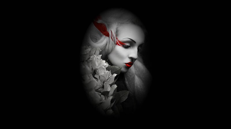 Woman with Red Makeup — Black, Dramatic, Digital Art