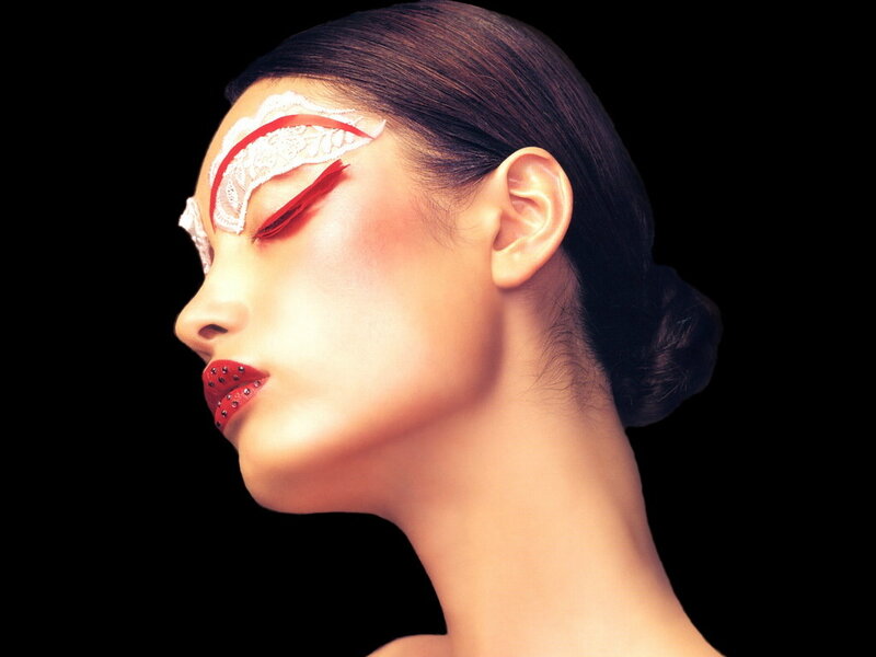 Woman with Red Makeup — Black