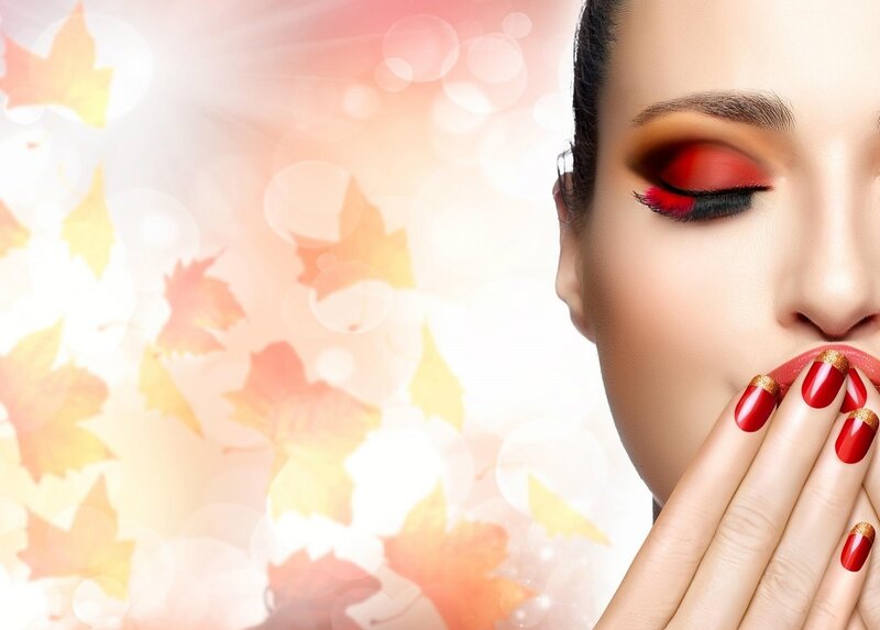 Woman with Red Makeup — Dramatic, Autumn, Photograph