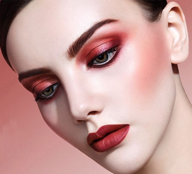 Woman with Red Makeup — Dramatic, Photograph, Eyes, Lips, Cheeks
