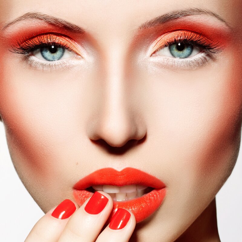 Woman with Red Makeup — Dramatic, Photograph, Eyes, Lips