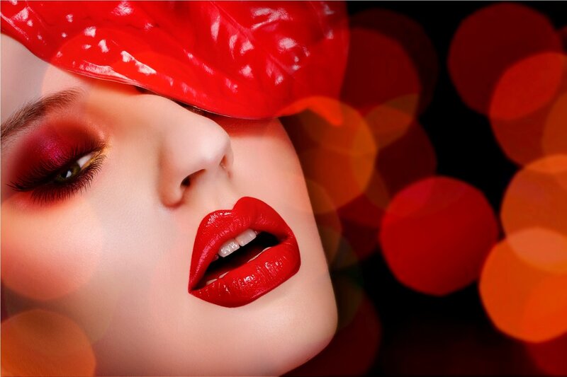 Woman with Red Makeup — Dramatic, Photograph, Red Hat