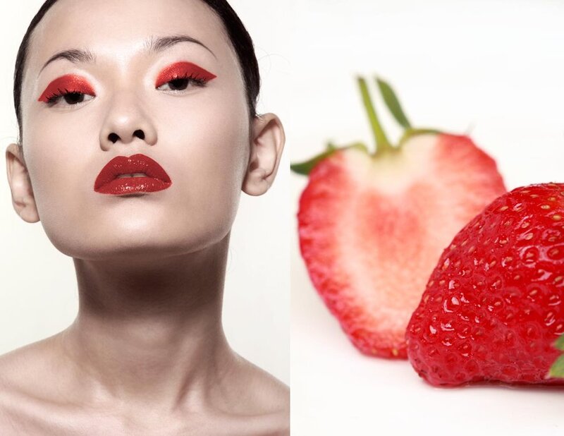 Woman with Red Makeup — Dramatic, Photograph, Strawberry