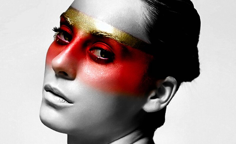 Woman with Red Makeup — Dramatic, Photograph