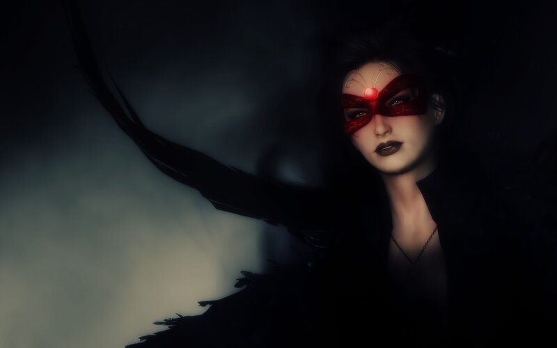 Woman with Red Mask — Black, Dramatic