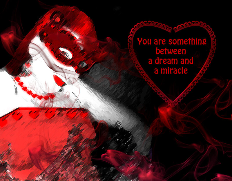 Woman with Red Mask — Dramatic, Digital Art, Heart