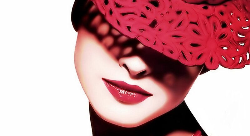 Woman with Red Mask — Dramatic, Digital Art, Lips