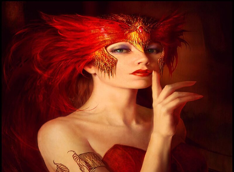 Woman with Red Mask — Dramatic