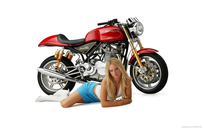 woman with red motorcycle