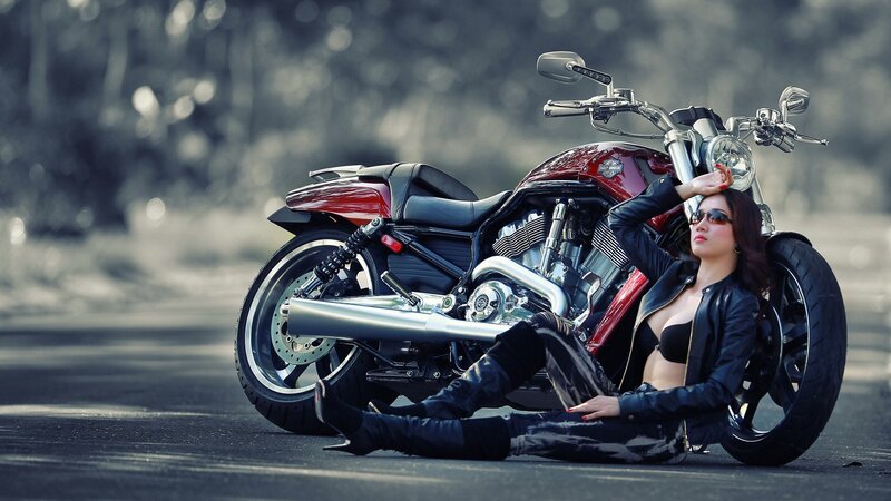 woman with red motorcycle