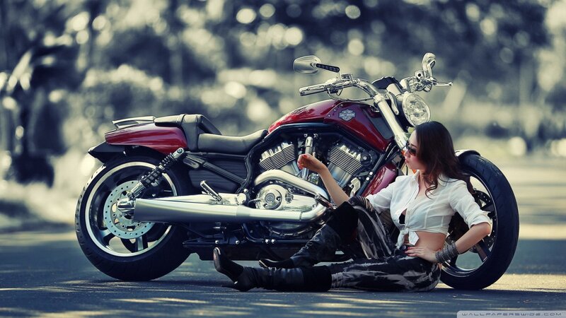 woman with red motorcycle