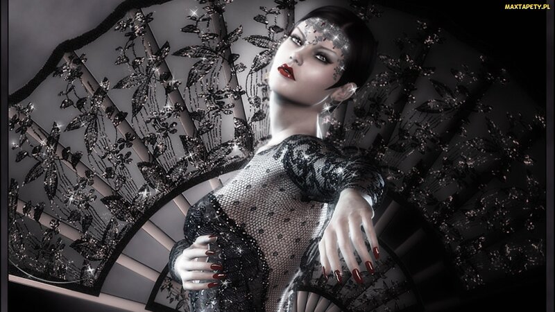 Woman with Red Nails — Black, Dramatic