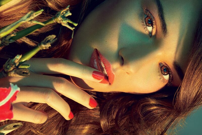 Woman with Red Nails — Brown, Dramatic