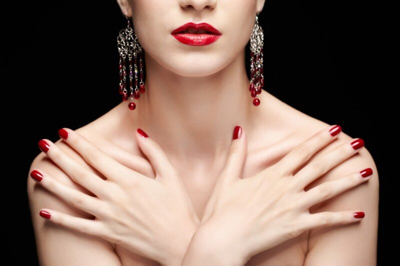 Woman with Red Nails — Dramatic, Photograph, Red Lipstick