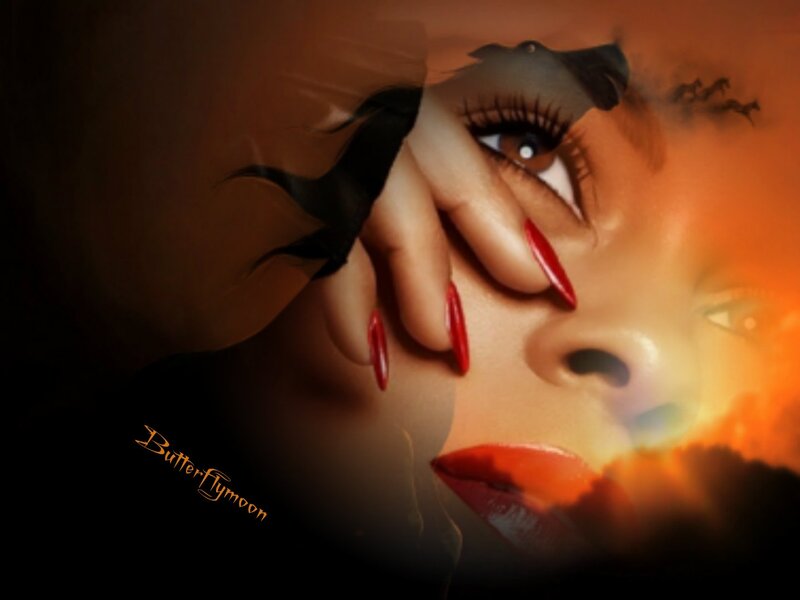Woman with Red Nails — Orange
