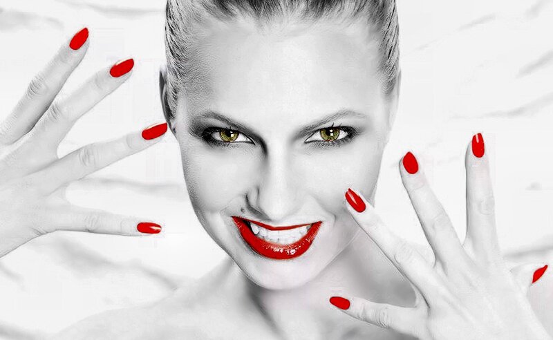 Woman with Red Nails — White