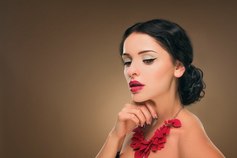 Woman with Red Necklace — Dramatic, Photograph
