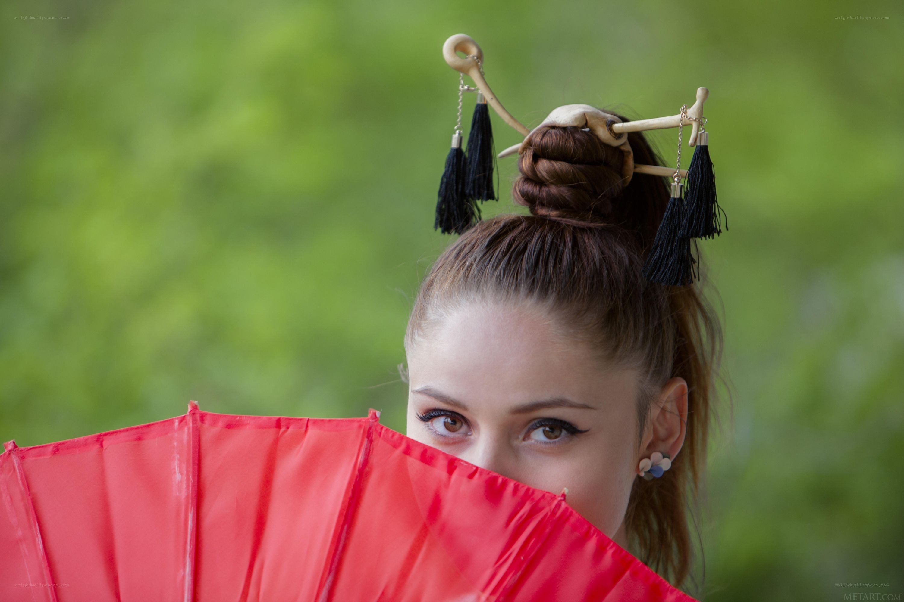 woman with red parasol