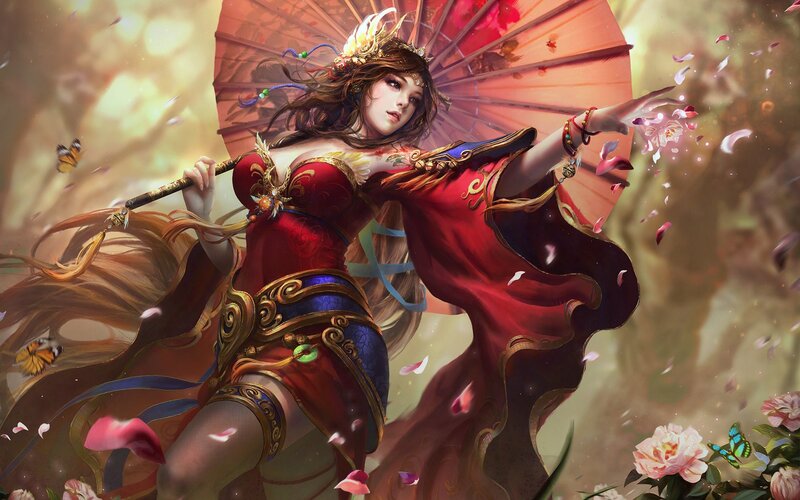 Woman with Red Parasol — Dramatic, Spring, Digital Art