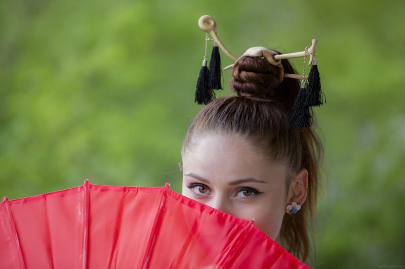 Woman with Red Parasol — Serene, Afternoon