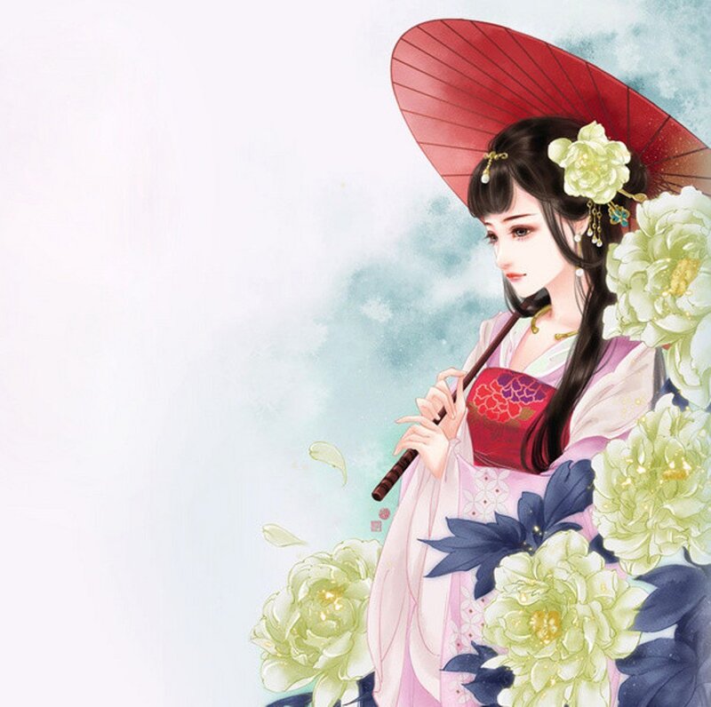 Woman with Red Parasol — Serene, Digital Art