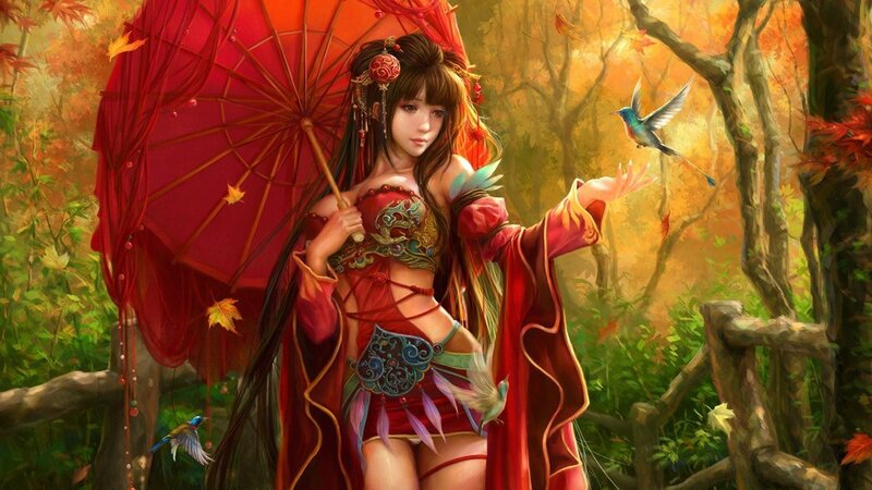 Woman with Red Parasol — Serene