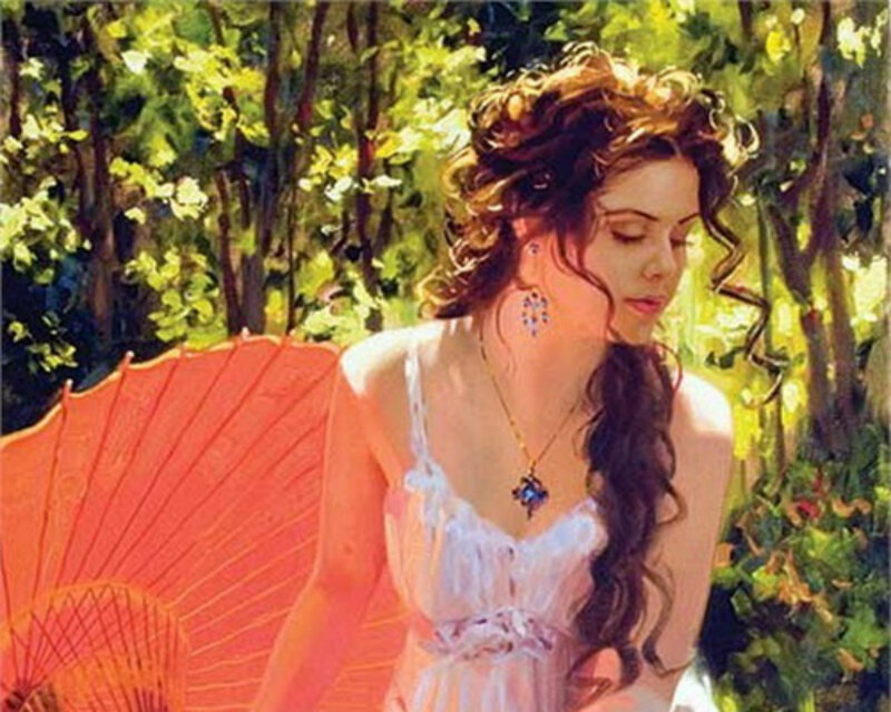 Woman with Red Parasol — White