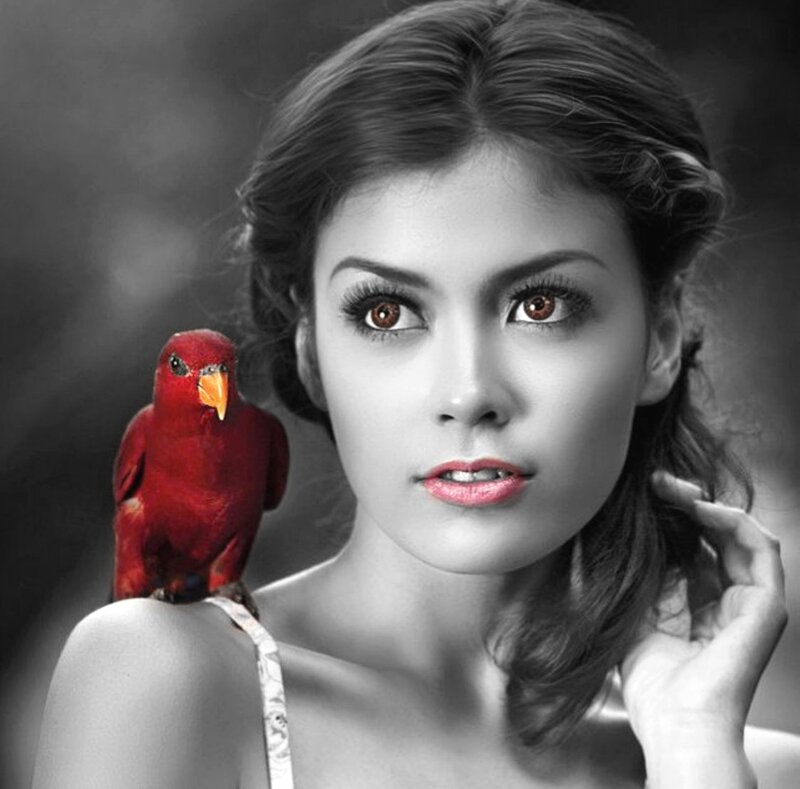 Woman with Red Parrot