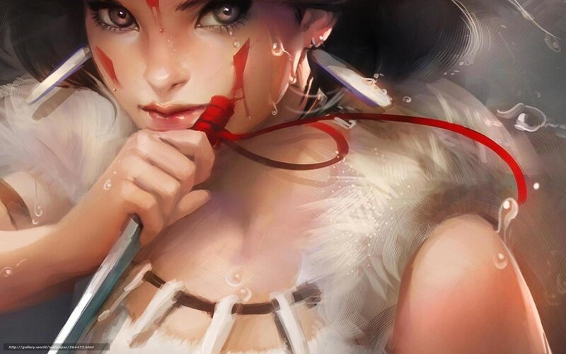 woman with red ribbon and sword