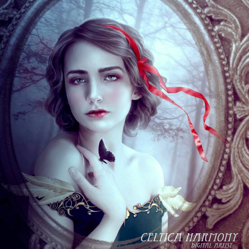 Woman with Red Ribbon — Blue